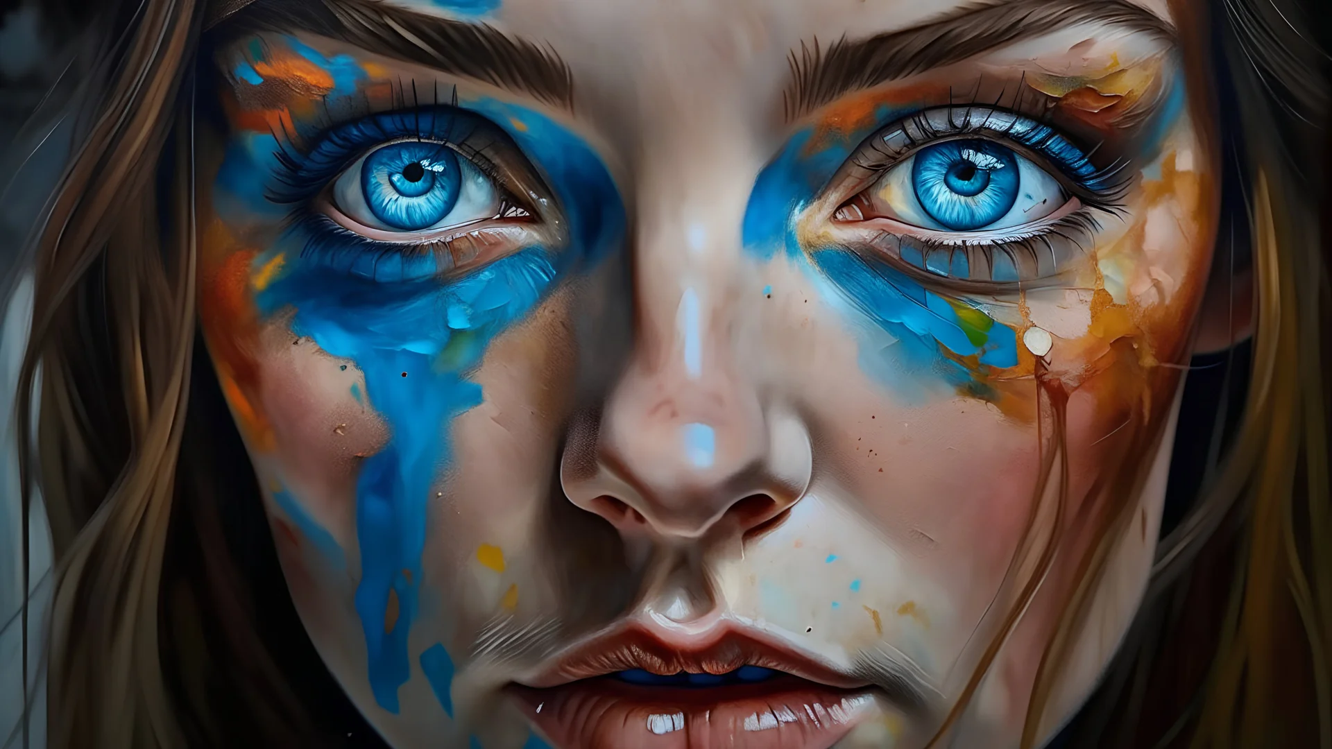 face blue eyes expressionist makeup multicolor hyperrealism