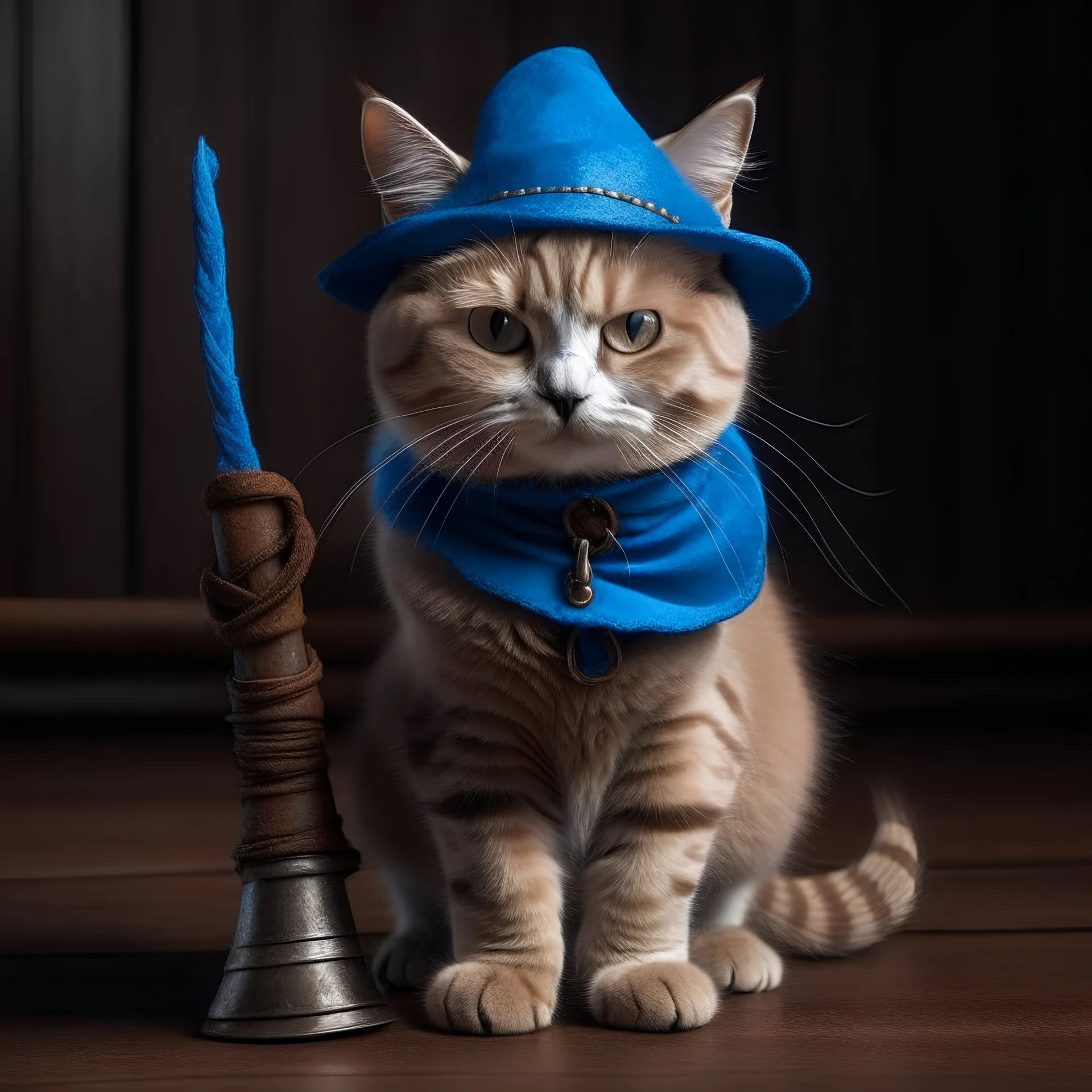 a cat with a sword and blue hat wearing boots