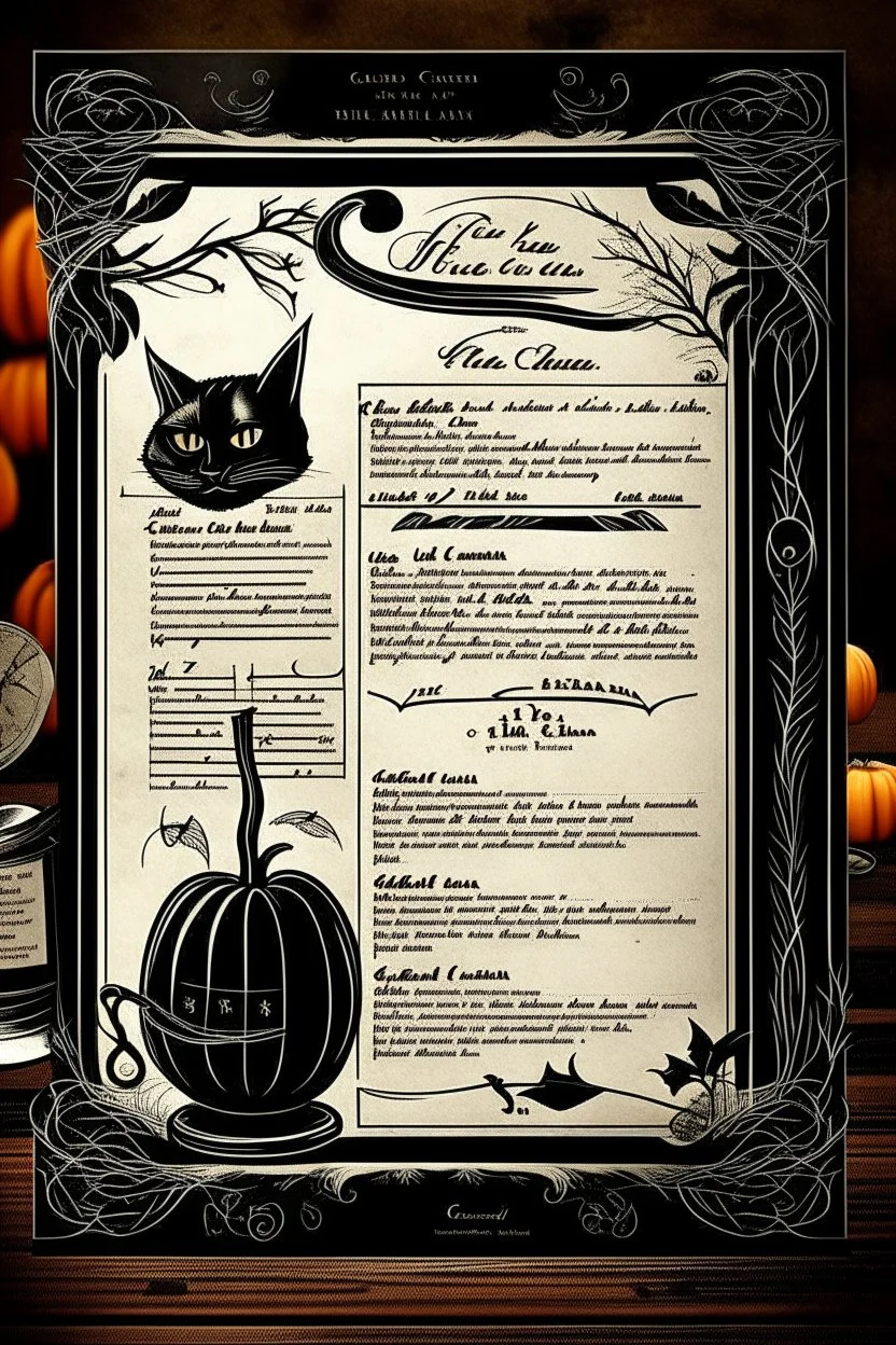 vintage cafe menu, Halloween, black cat
