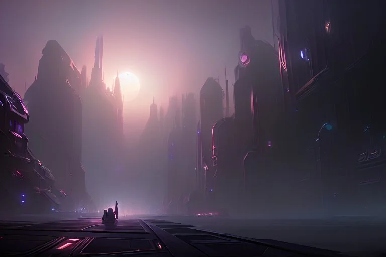 Epic futuristic street, exoplanet in the sky, sci-fi, concept art, ultra hd 4k