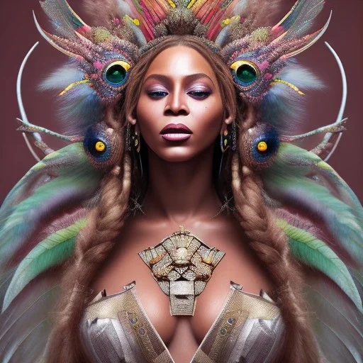 Beyoncé, woolitize, rusty metal, feathers, Dryad, fae, sidhe, ominous, nature, plants, wildflower, facepaint, dnd character portrait, intricate, oil on canvas, masterpiece, expert, insanely detailed, 4k resolution, retroanime style, cute big circular reflective eyes, cinematic smooth, intricate detail , soft smooth lighting, soft pastel colors, painted Renaissance style