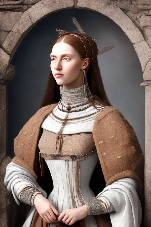 portrait of a medieval woman full body on a white background