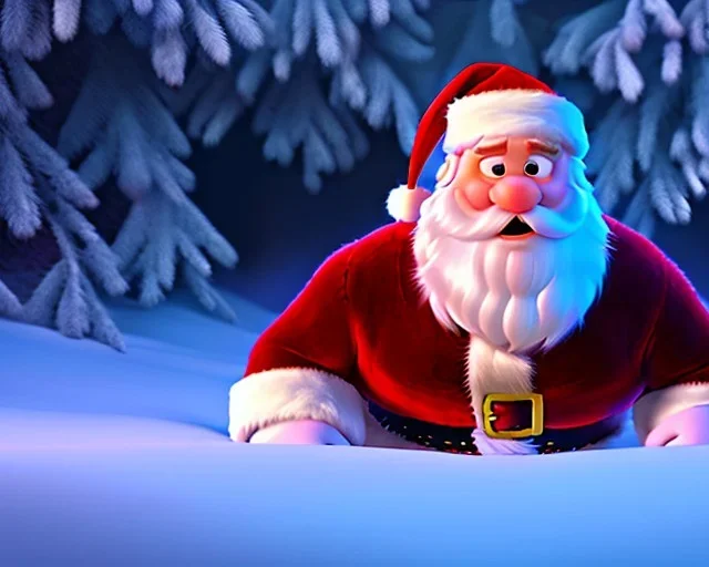 Santa horror, natural environment, hyper detailed, hyper realism, pixar character, sweet and gentle, friendly,