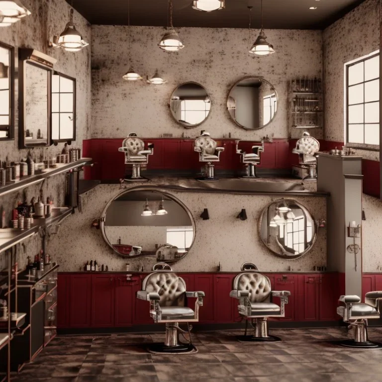 inside modern barber shop in arabic style, 8k, extremly detailed,luxus, wohlhabend, cinema4d, 3d render, creative, complex, shining, much light,