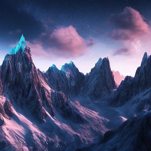 mountain range, night sky, landscape, high detailed, hyperrealisme, sharp focus