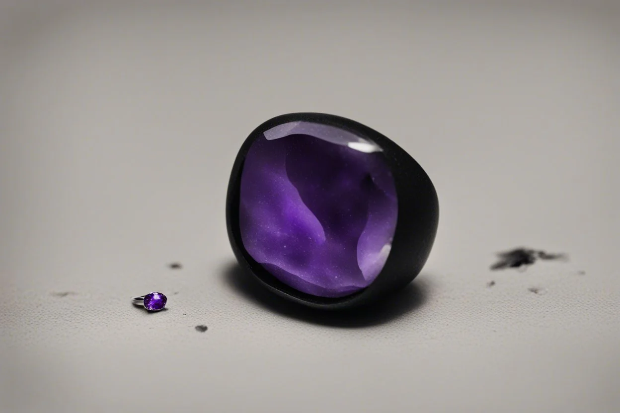 небольшое чёрное кольцо с лиловым камнем на нем выпало на пол.