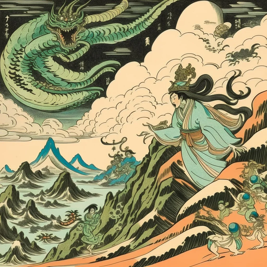 An alien queen controlling the planet painted by Katsushika Hokusai