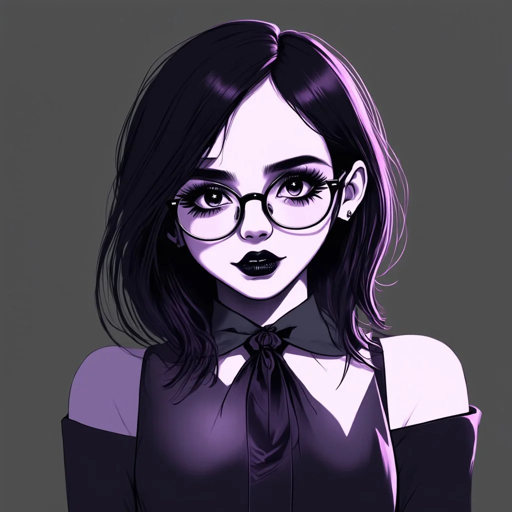 a pretty 18 year old girl, goth aesthetic, glasses, digital art, stylised