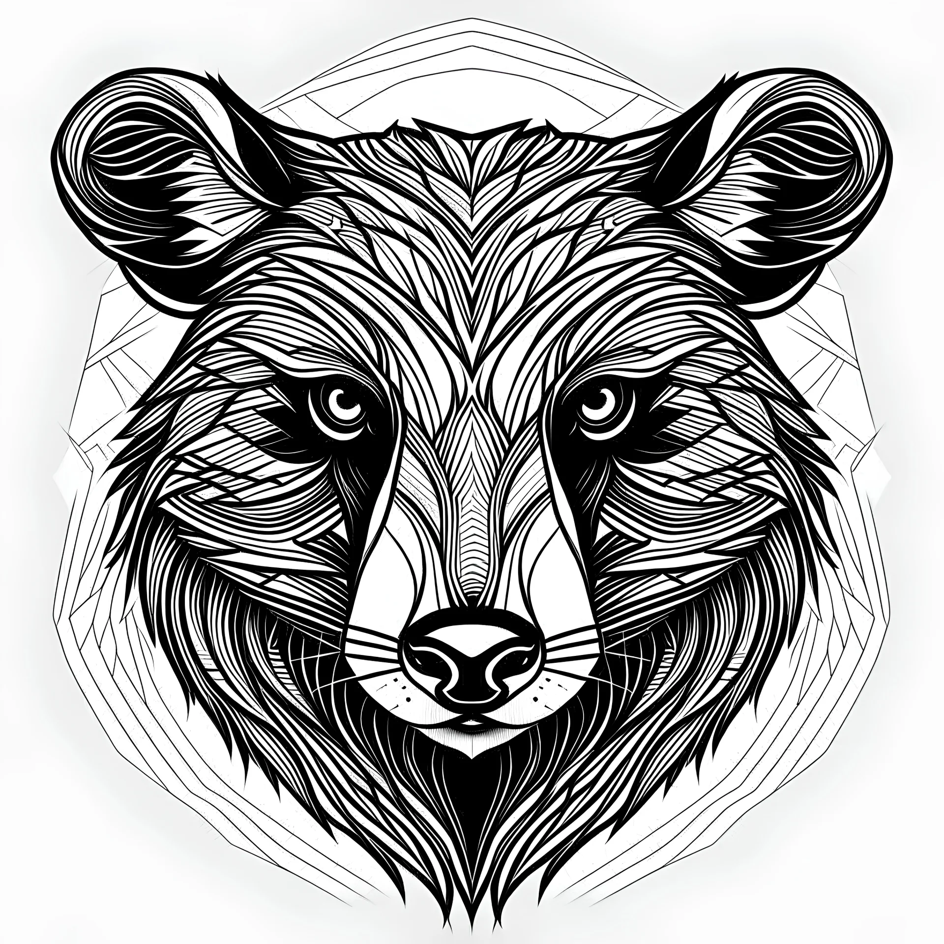 Badger, front view, mandala, minimal lines, cartoon, white back ground color, real style, realistic, minimalistic, minimal black line art, line art, crisp line art, unique coloring sheet, outlined, outline, crisp, crisp line edges, illustration, thin lines, crisp clear lines, line art, clean line art, unique, 8k, amazing, masterpiece, no colors, no dark color, no black color, avoid thick black, minimalistic line edges, pure white back ground, image character full fit to page,