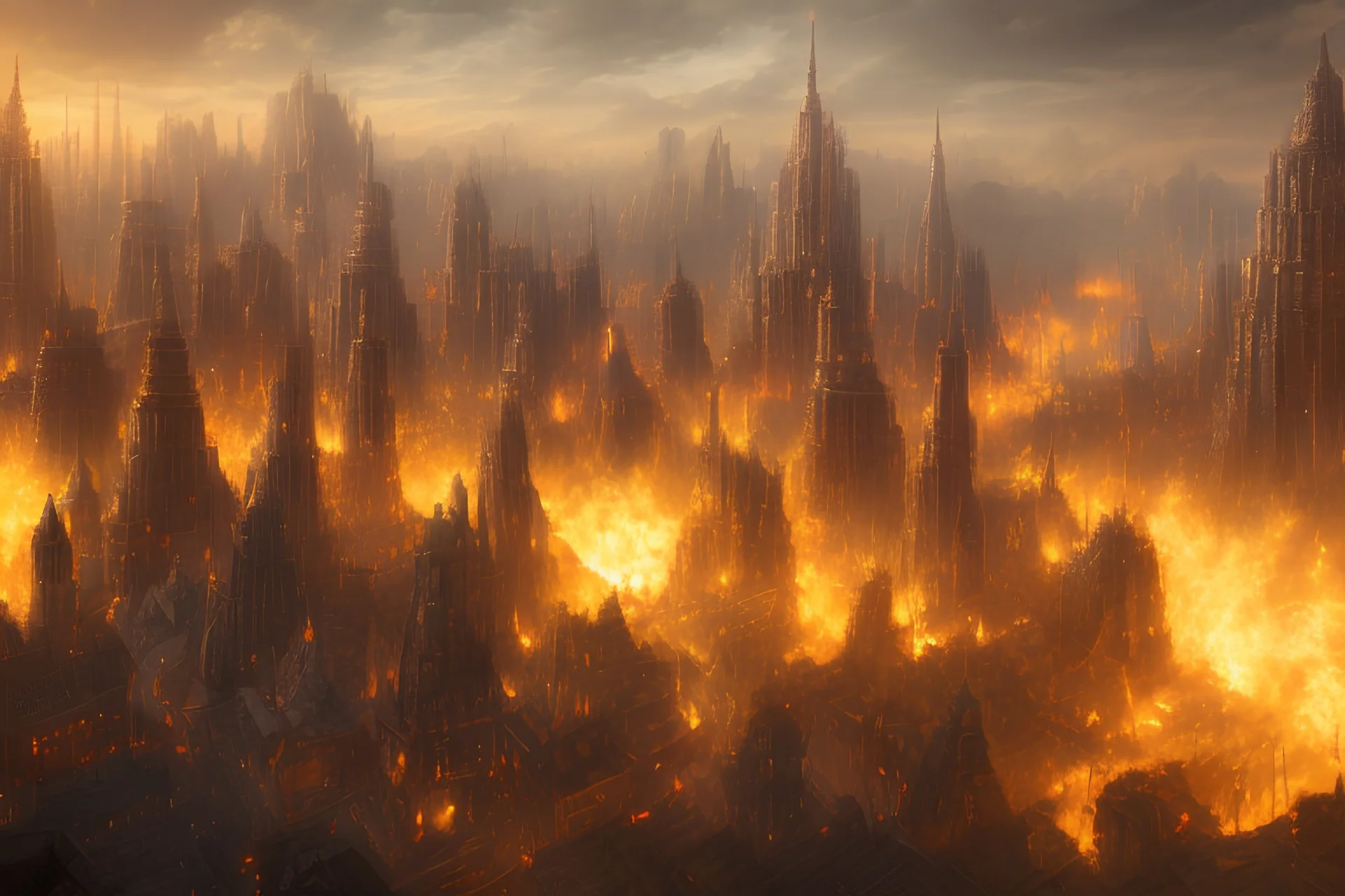 dragon burning city from a landscape view that is highly detailed