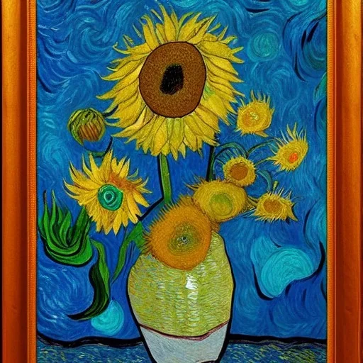 Van gogh Sunflower in the style of leonardo davinci