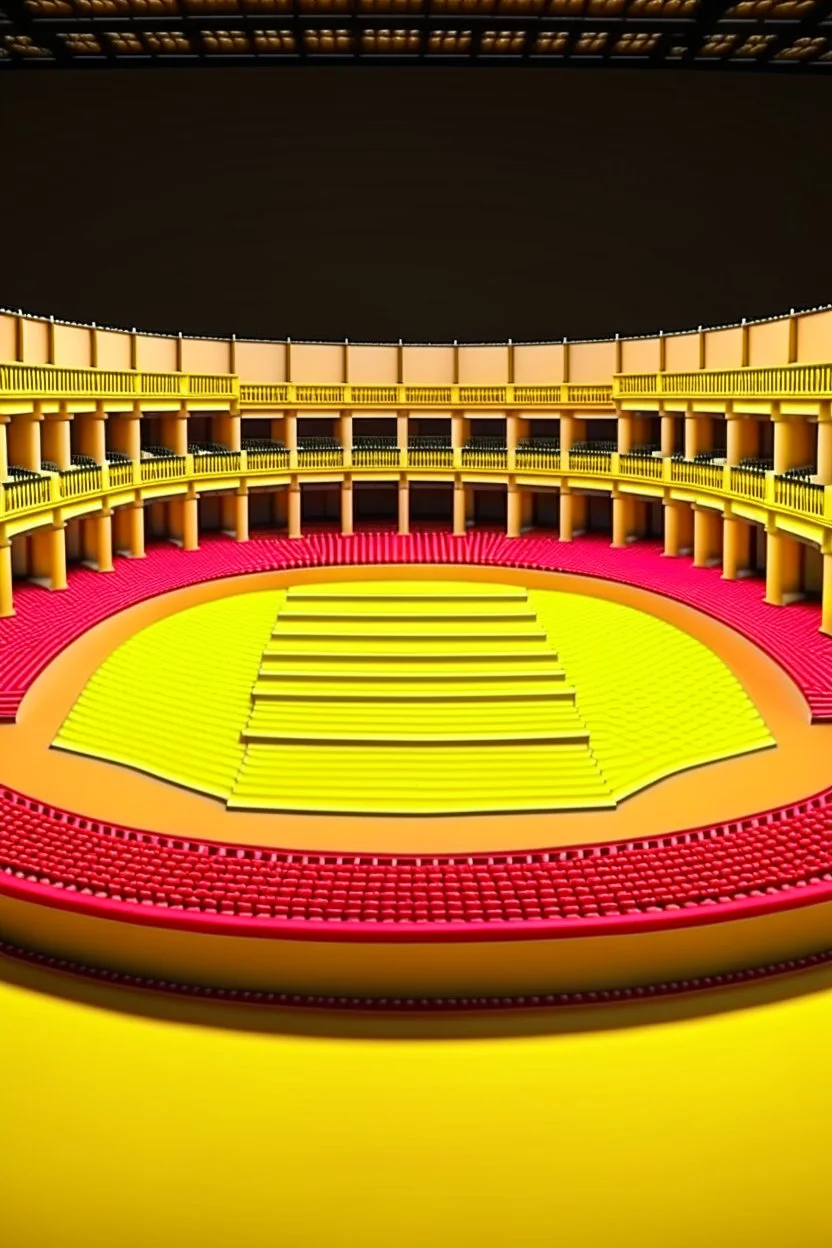 3D shot of the show area in a traditional theater, and the arena is square or rectangular in shape