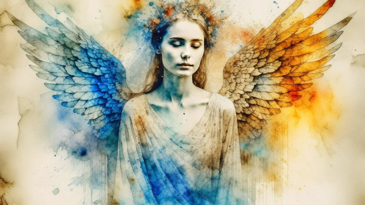 woman angel, photograph with watercolor elements