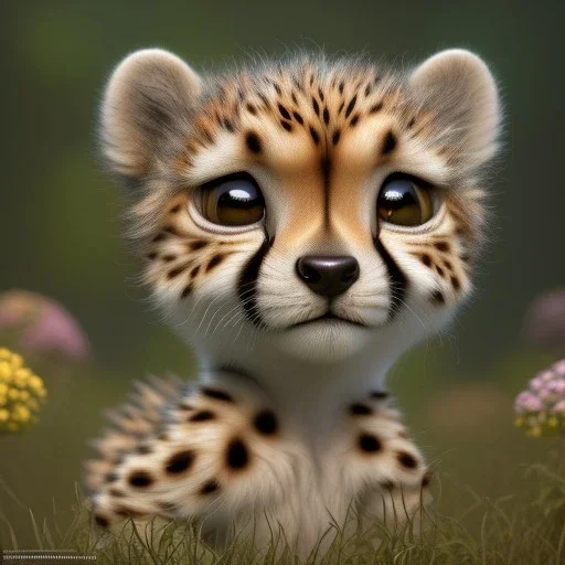 pixar art style of cute baby cheetah in natural environment, monotone color, full body, by mobeius, au naturel, hyper detailed, digital art, trending in artstation, cinematic lighting, studio quality, smooth render, unreal engine 5 rendered, octane rendered, art style by klimt and nixeu and ian sprigger and wlop and krenz cushart