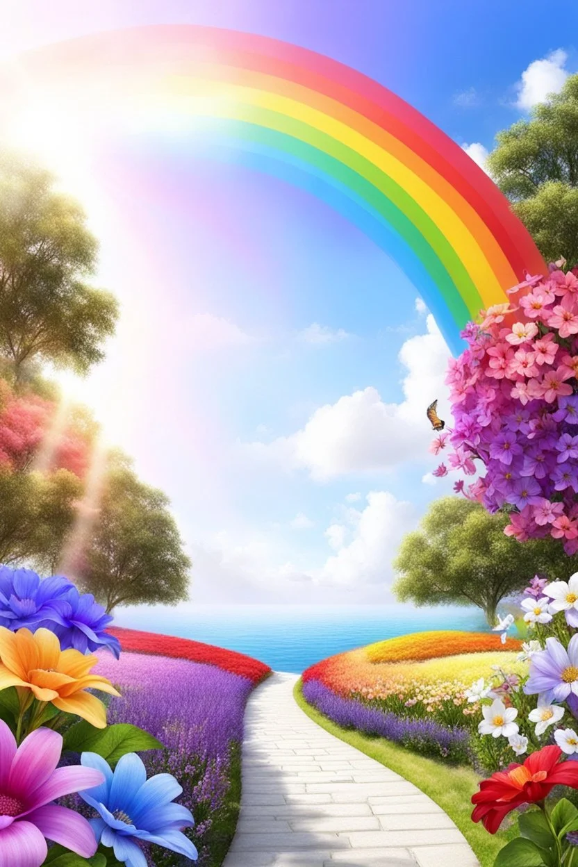 rainbow, colors, very beautiful, ,flowers garden,paradisiac angels