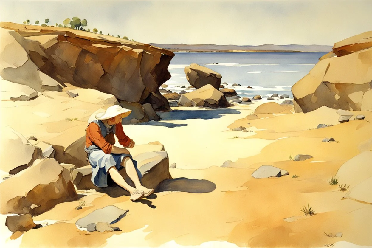 Sunny day, rocks, arid land, winslow homer watercolor paintings