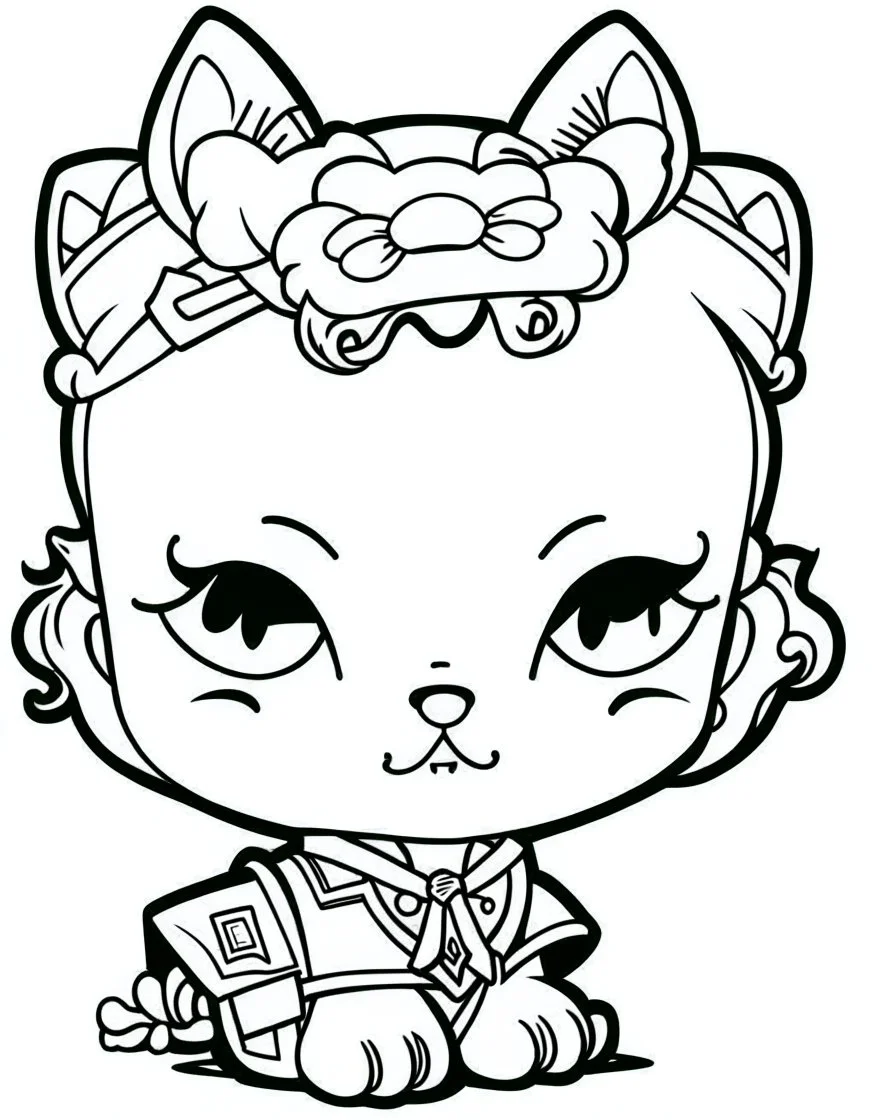 outline art for real Hello Kitty coloring page, Japanese manga style, cartoon style, cute face, white background sketch style, full body is a must, only use outline, clean line art, no shadow, bold outline