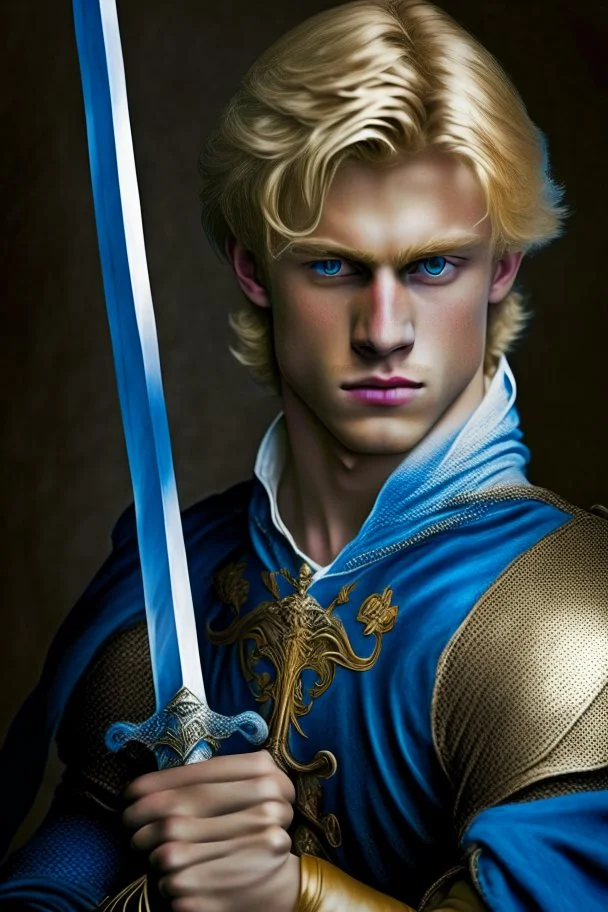 young blond adult royal swordsman with rapier