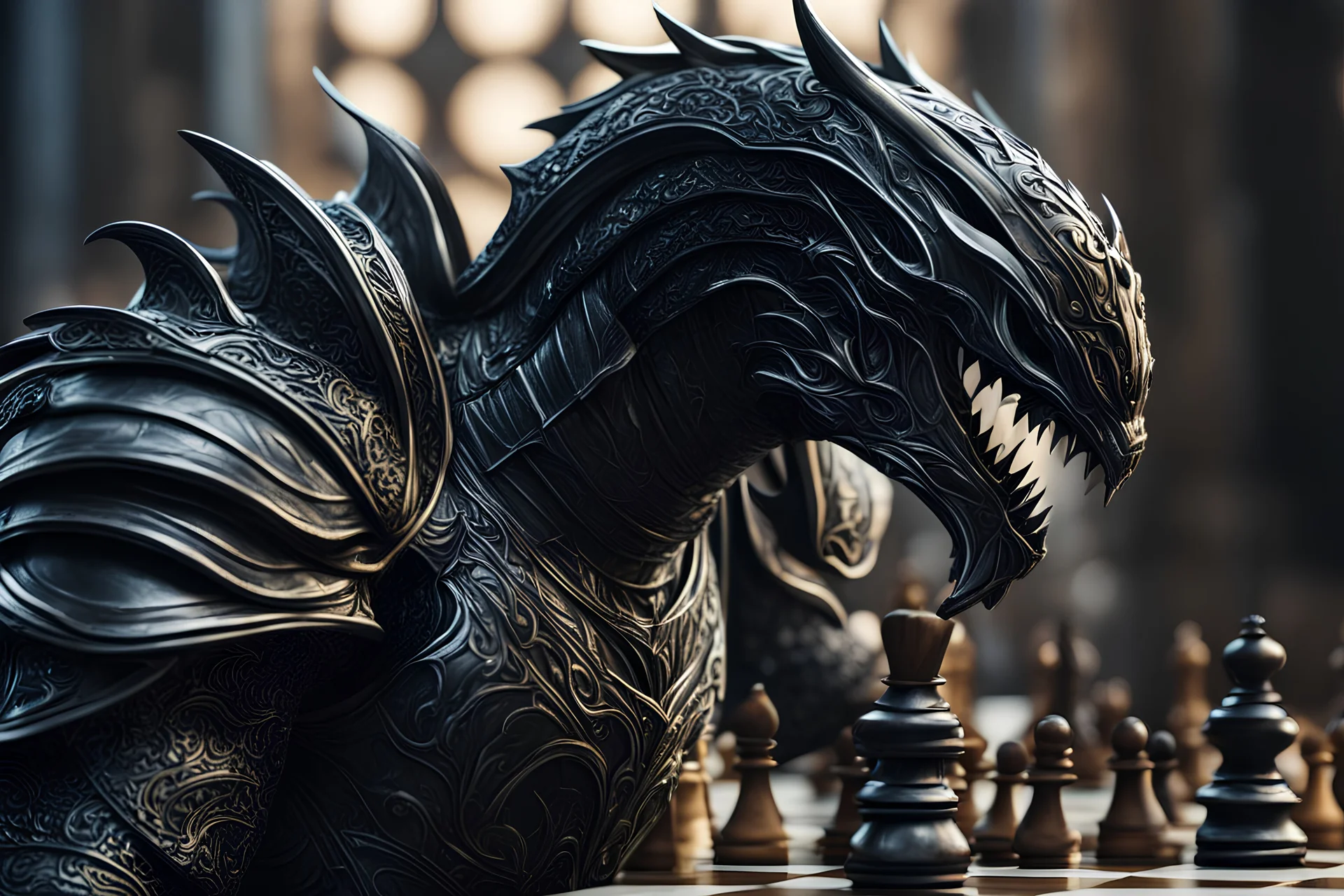 Chess knight symbiote in 8k live action artstyle, close picture, intricate details, highly detailed, high details, detailed portrait, masterpiece,ultra detailed, ultra quality