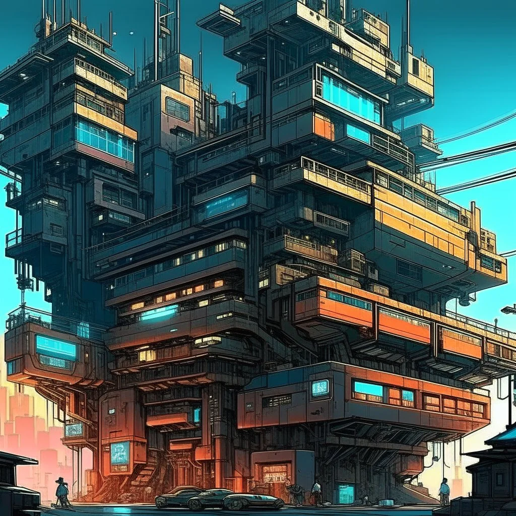 cyberpunk retro futuristic construction crain for comics