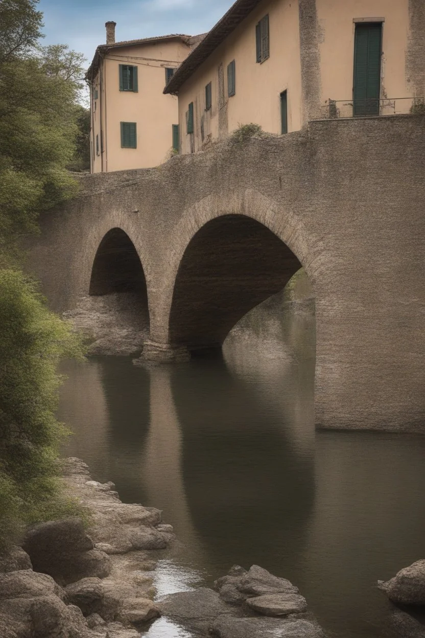 Classic picture of a stone bridge in Italian village