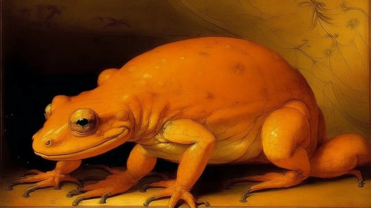 An orange amphibian painted by Leonardo da Vinci