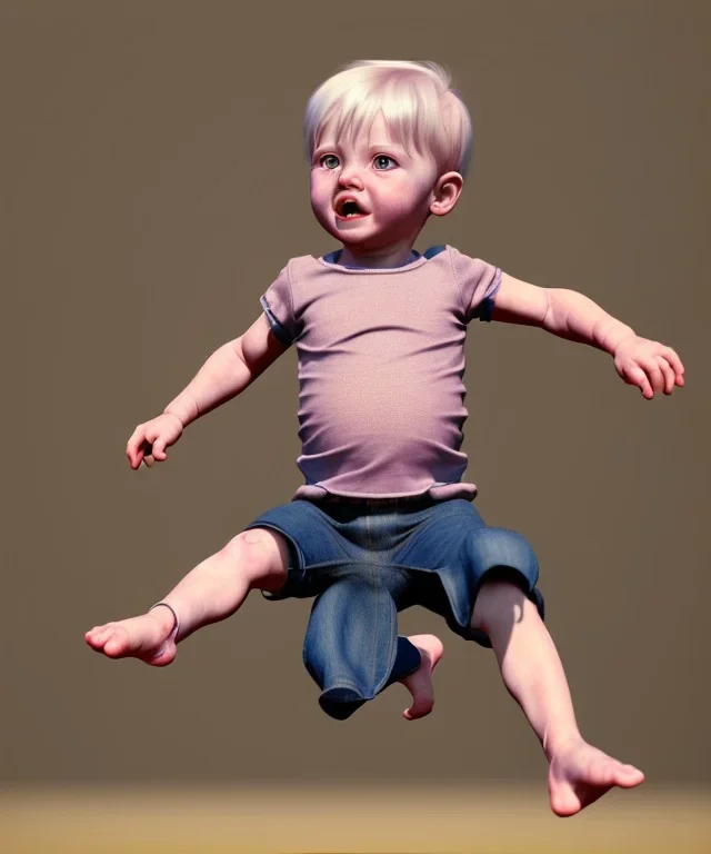 picasso toddler, full body, jump, dramatic lighting, hyper realistic