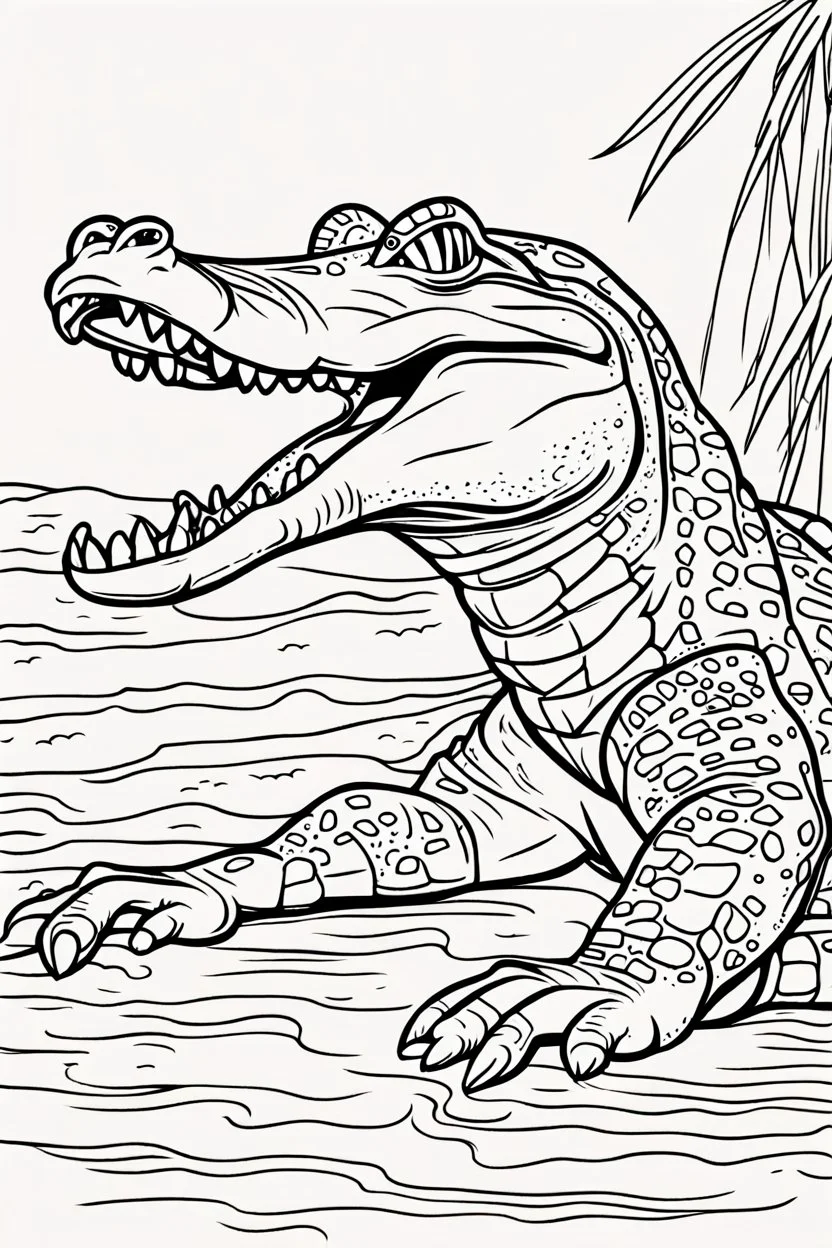 coloring page for kids, ALLIGATOR, thick outline, low details, no shading, no color