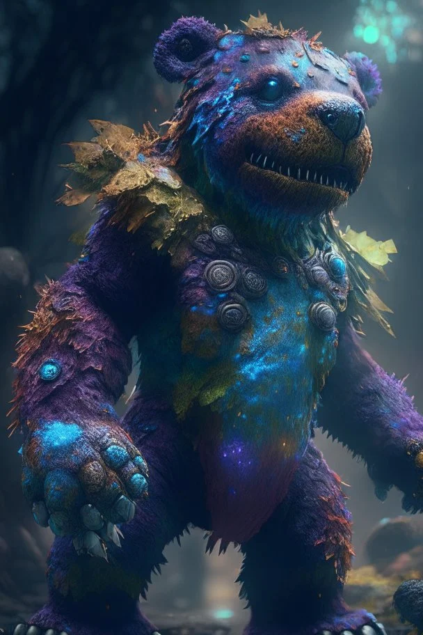 Humanoid teddy bear dinosaur guardian alien,FHD, detailed matte painting, deep color, fantastical, intricate detail, splash screen, complementary colors, fantasy concept art, 32k resolution trending on Artstation Unreal Engine 5