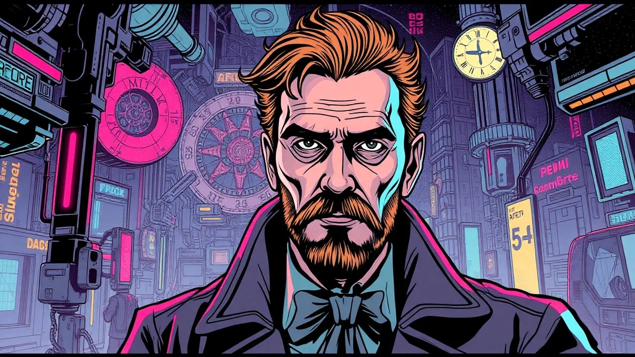 Futuristic, cyberpunk, Friedrich Nietzsche,Comic style