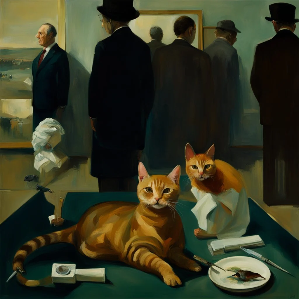 UN conference.a cat and human flesh-like surgical instruments and universe-like a pigeon and neuralink, surrealism,minimalism,Painting By Adrian Ghenie, Rene Magritte, Salvador Dali, Lucian Freud