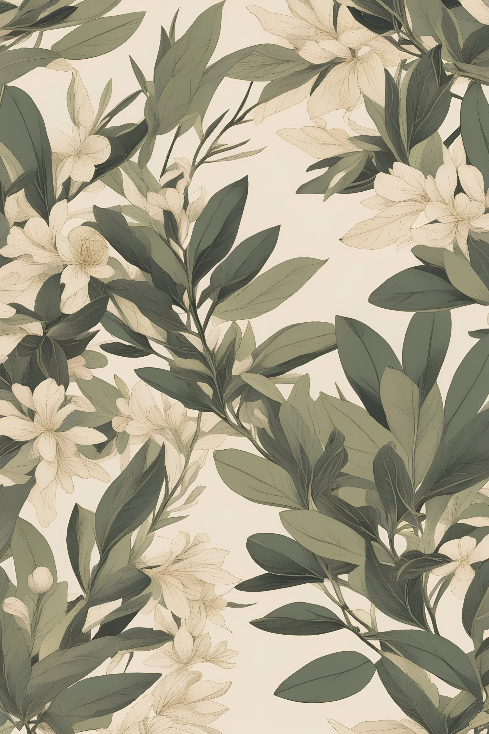 Ukiyo-e style olive botanical