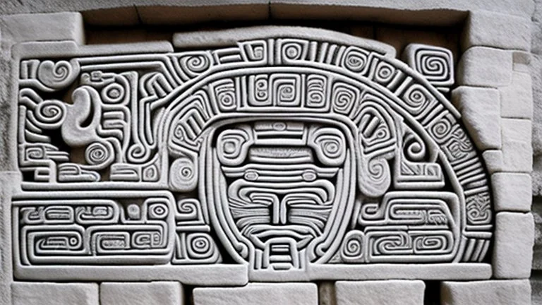 futuristic, realistic,tecno music, mayan drawings on white stone