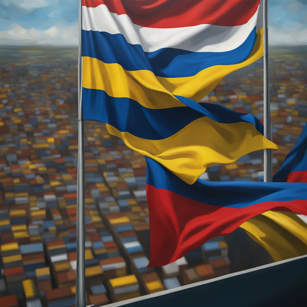 Colombian flag waving in the air oil painting 8k Bauhaus art