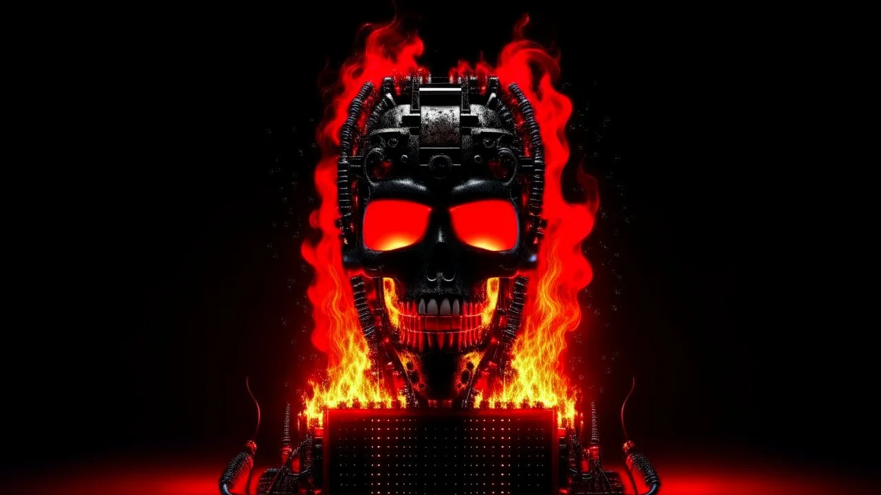 4K. REALISTIC FULL DETAILS. LOGO EMISSION DE RADIO HARDROCK FIRESTARTER TERMINATOR. FLAMMES EN FOND D IMAGE