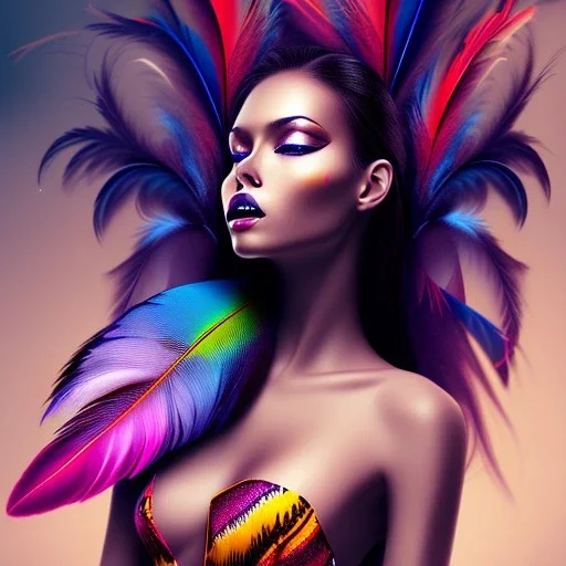 Black beautiful women with colorful feathers