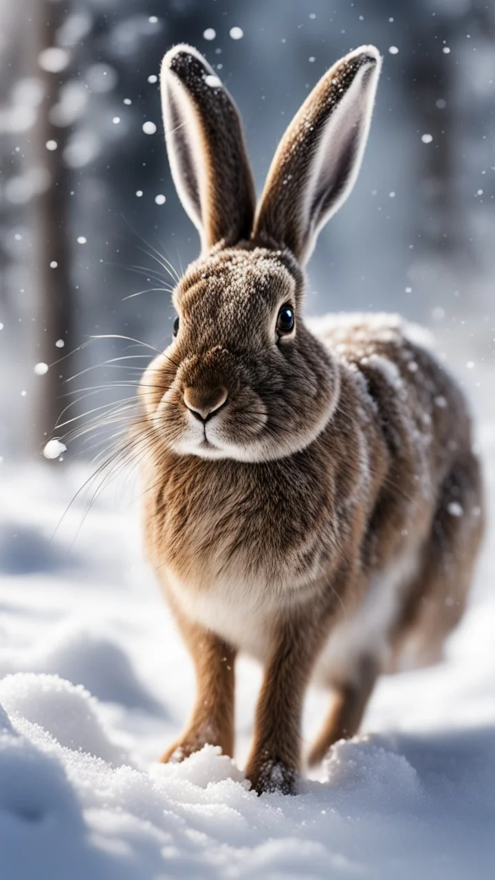 hare in the snow, magazine cover illustration by pen and charcoal, signed, bokeh like f/0.8, tilt-shift lens 8k, high detail, smooth render, down-light, unreal engine, prize winning