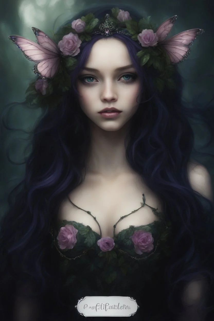 Purple long hair Dark Fairy princess queen crown no hand butterflies dragonflies fireflies flowers fairy wings