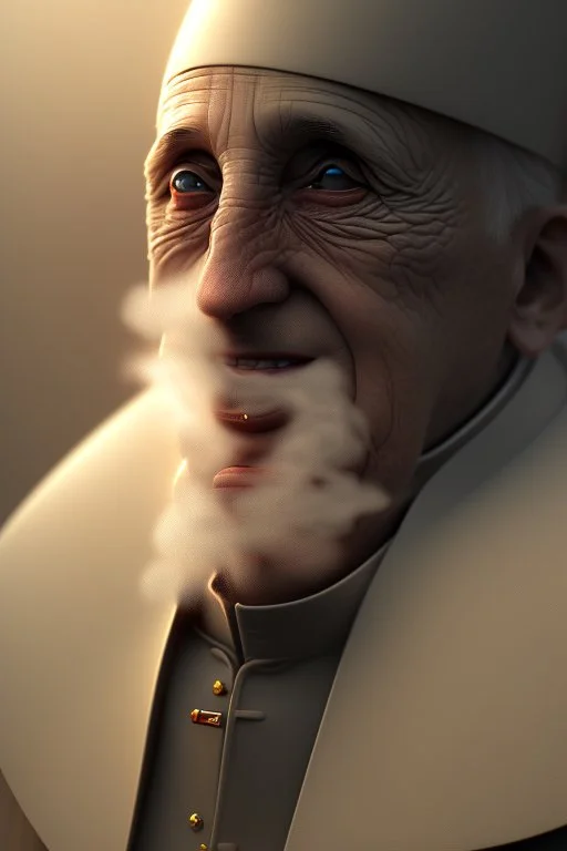 pope as a beholder, volumetric smoke, 4k, trending art, depth of field, radiosity