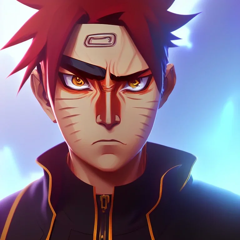 portrait of naruto, fire eyes, ultimate power, beast mode,cyberpunk effect,