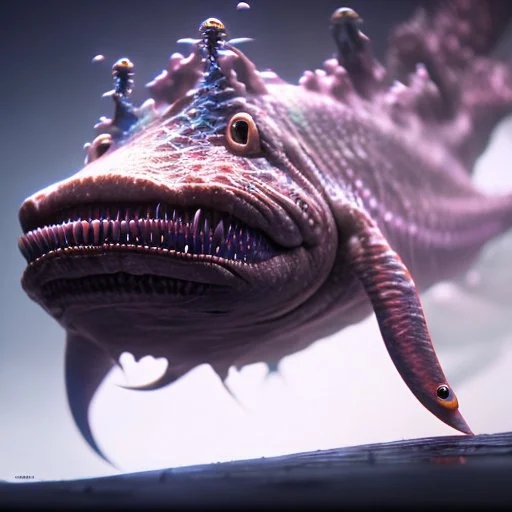 fluid ink angler fish creature, unreal engine 5, 8k resolution, photorealistic, ultra detailed