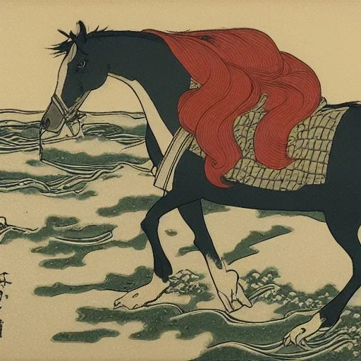 Horse in water smoking by Hokusai