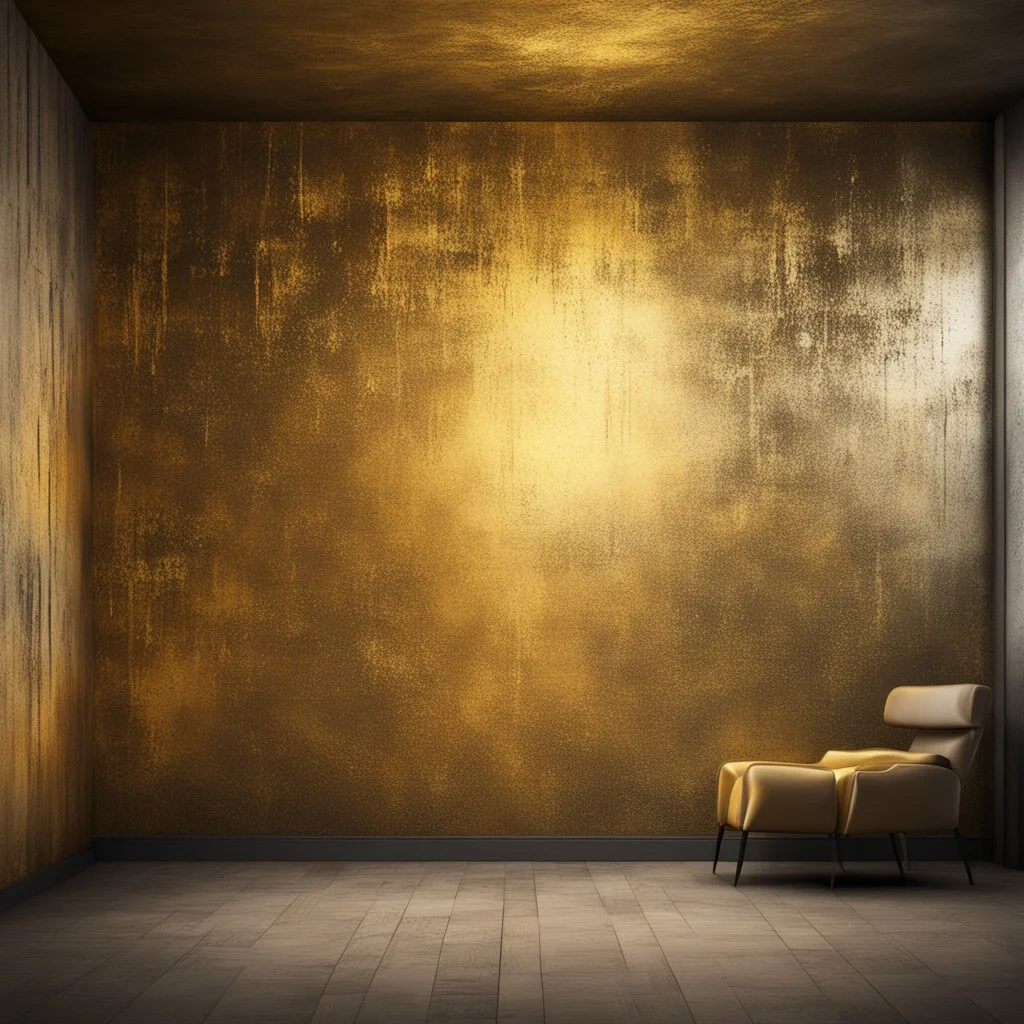 Hyper Realistic grungy-glowing-golden-blocked-wall textured room