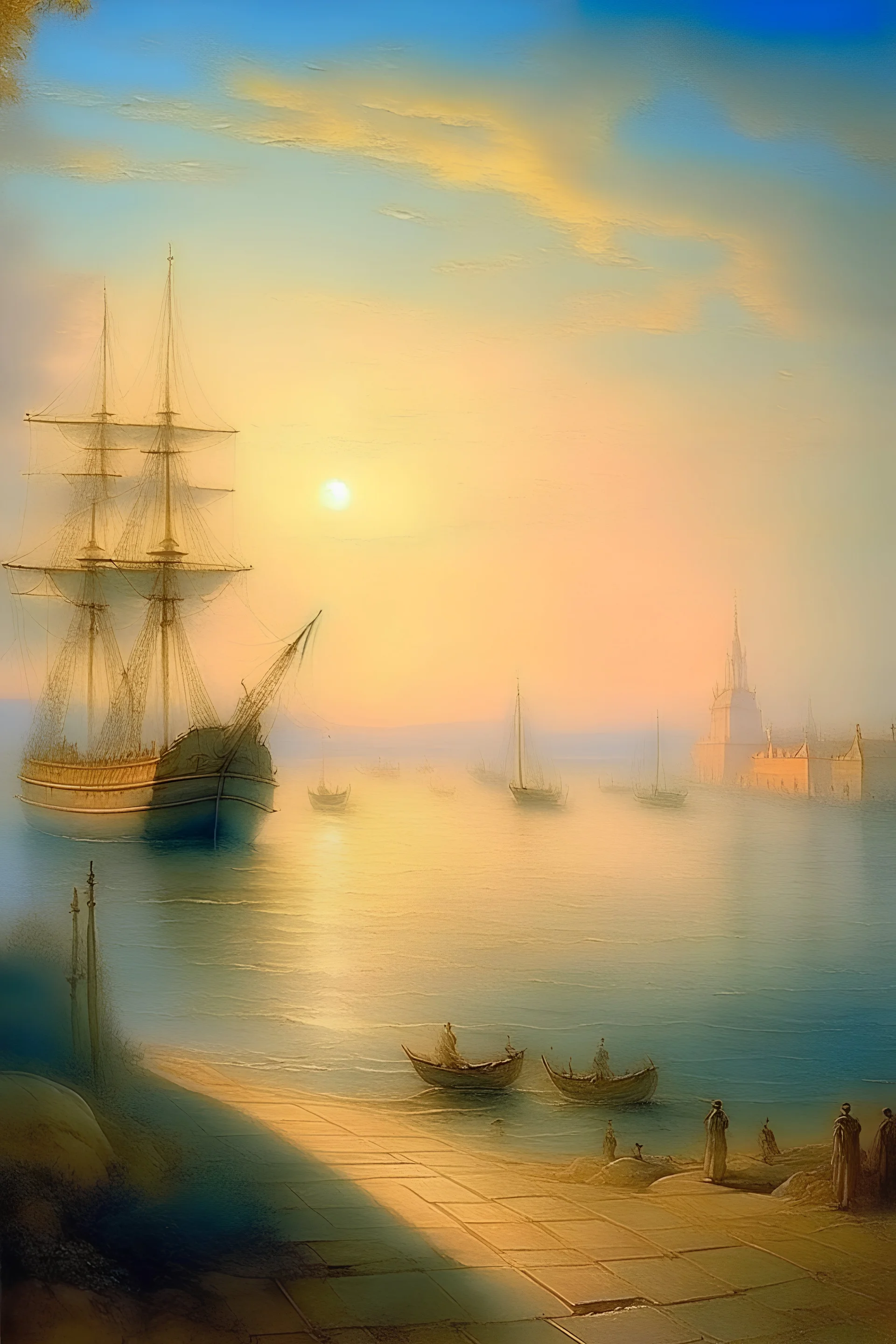 deseneaza cu linii fine un sketch color dupa modelul uni tablou de ayvazovsky