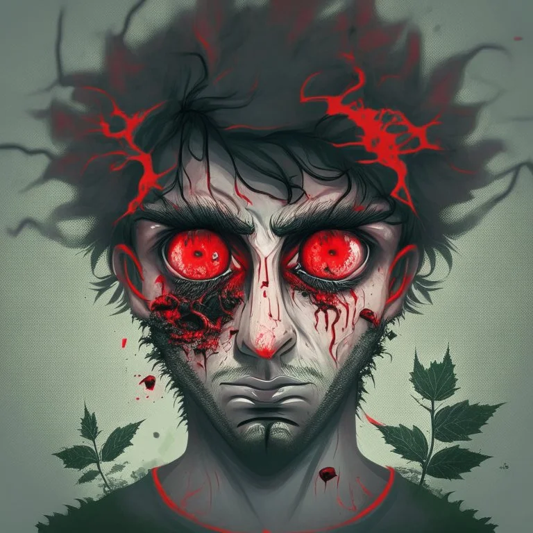 make an illustration of a Weed addict with red eye,