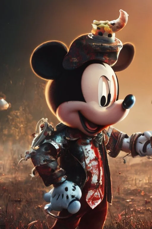 zombie mickey mouse hybrid, photorealism, movie screen capture, horror, sci-fi, retrofuturism,