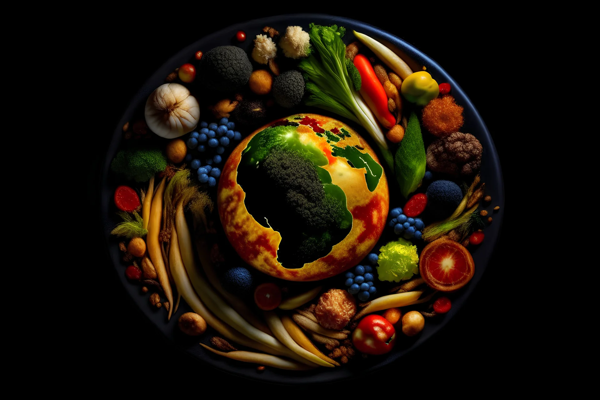 Photo of earth in space made of food