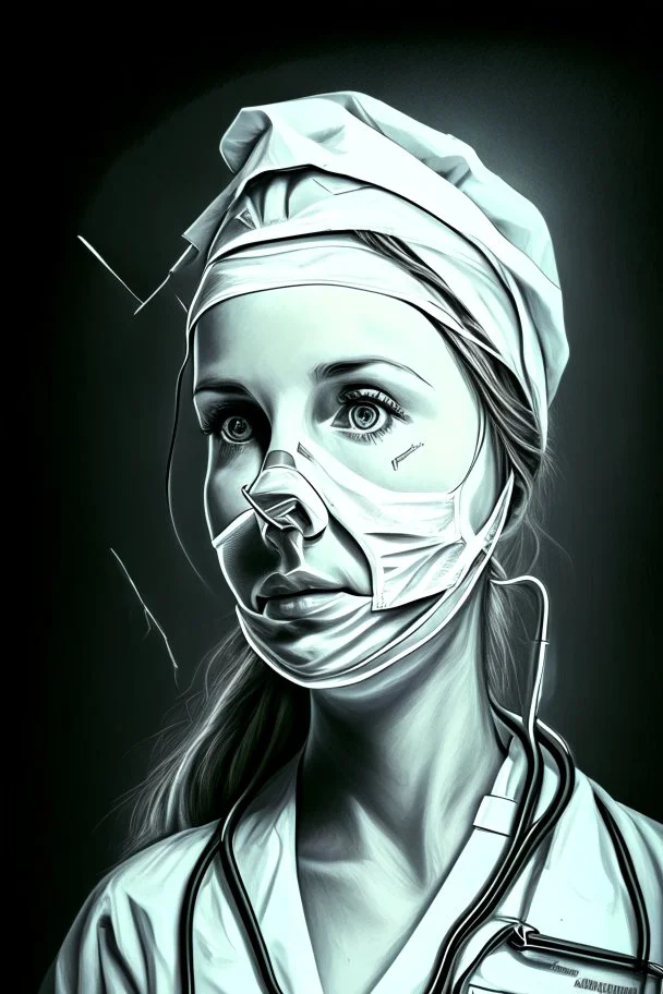 Specialty, nurse, job, medical equipment, lighting, needle, plaster, bandages, muzzle, nurse, drawing, portrait