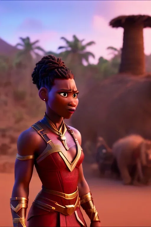 A photo taken from an african village "Avengers Endgame", <character or scene>, kente, cinematic lighting --v 4 --q 2