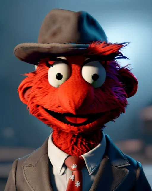 hybrid character, Elmo muppet head, realistic man body, human arms and hands, Shirt and tie, concept art, smooth, unreal engine 5, god lights, ray tracing, RTX, lumen lighting, ultra detail, volumetric lighting, 3d, finely drawn, high definition, 4k.